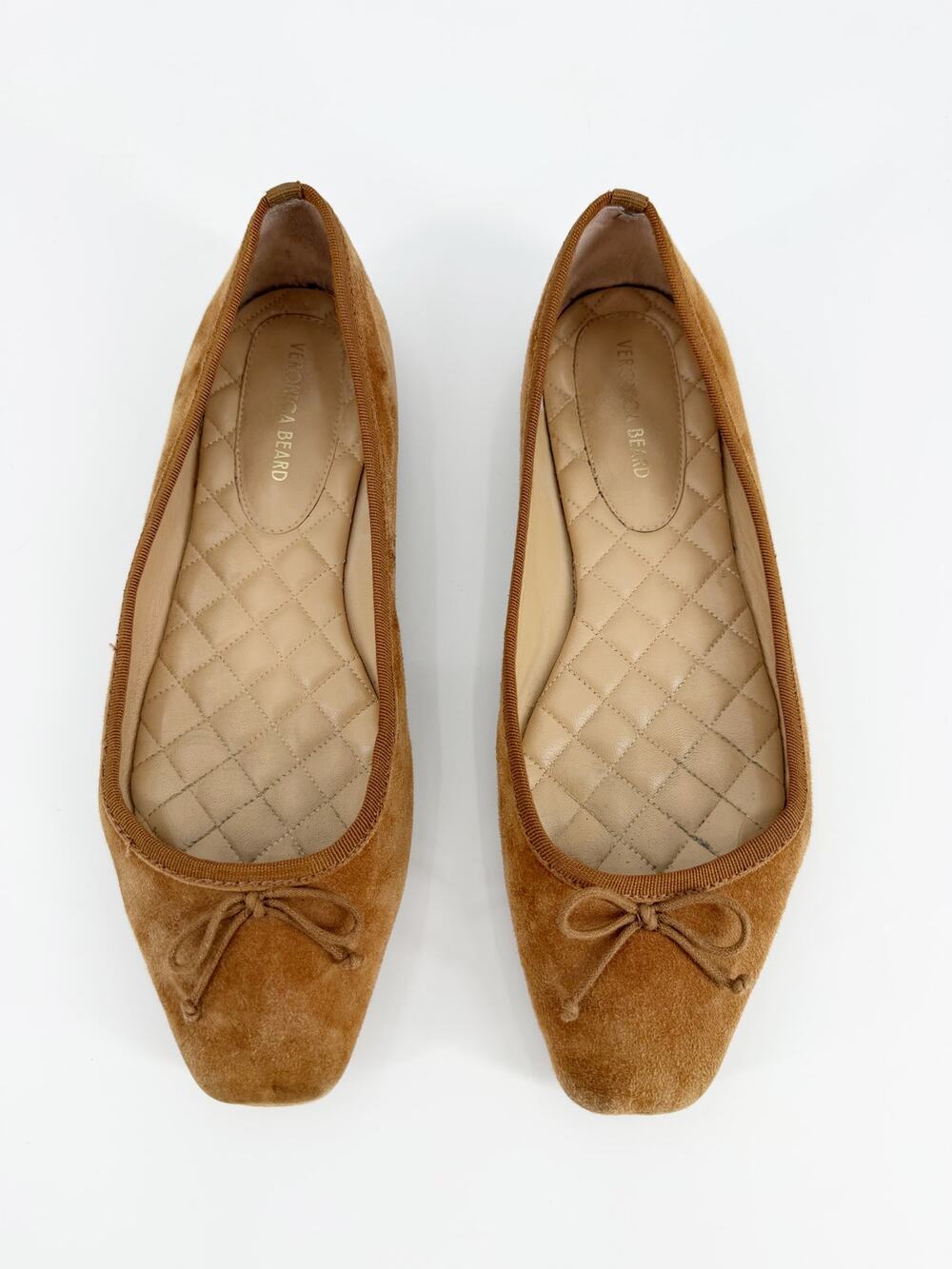Veronica Beard Beatrix Brown Suede Bow Ballet Ballerina Flats Shoes 7.5 Box Bag